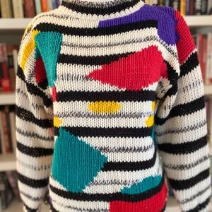 Vintage 90s Knit Sweater | Bright Bold Colors | Women’s Size M | Retro Pullover